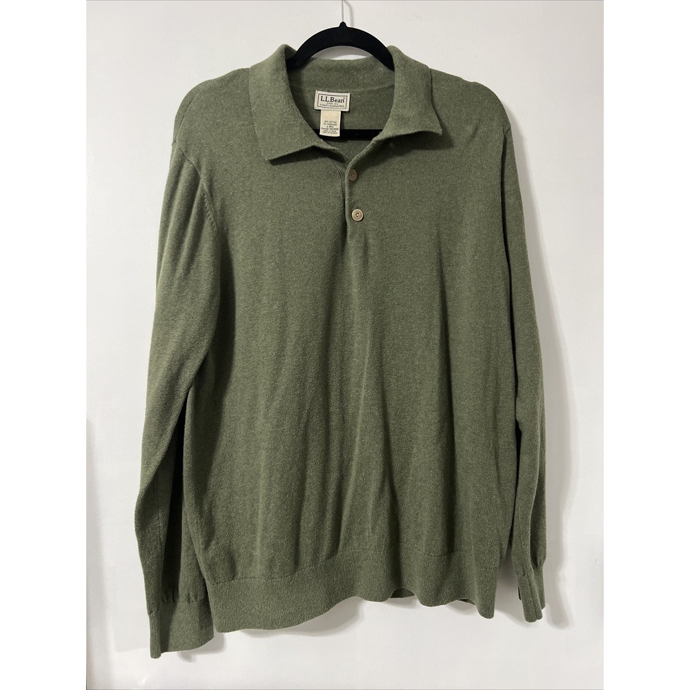 L.L. Bean Men L-Reg Cotton Cashmere Long Sleeve Collard‎ Sweater Preppy